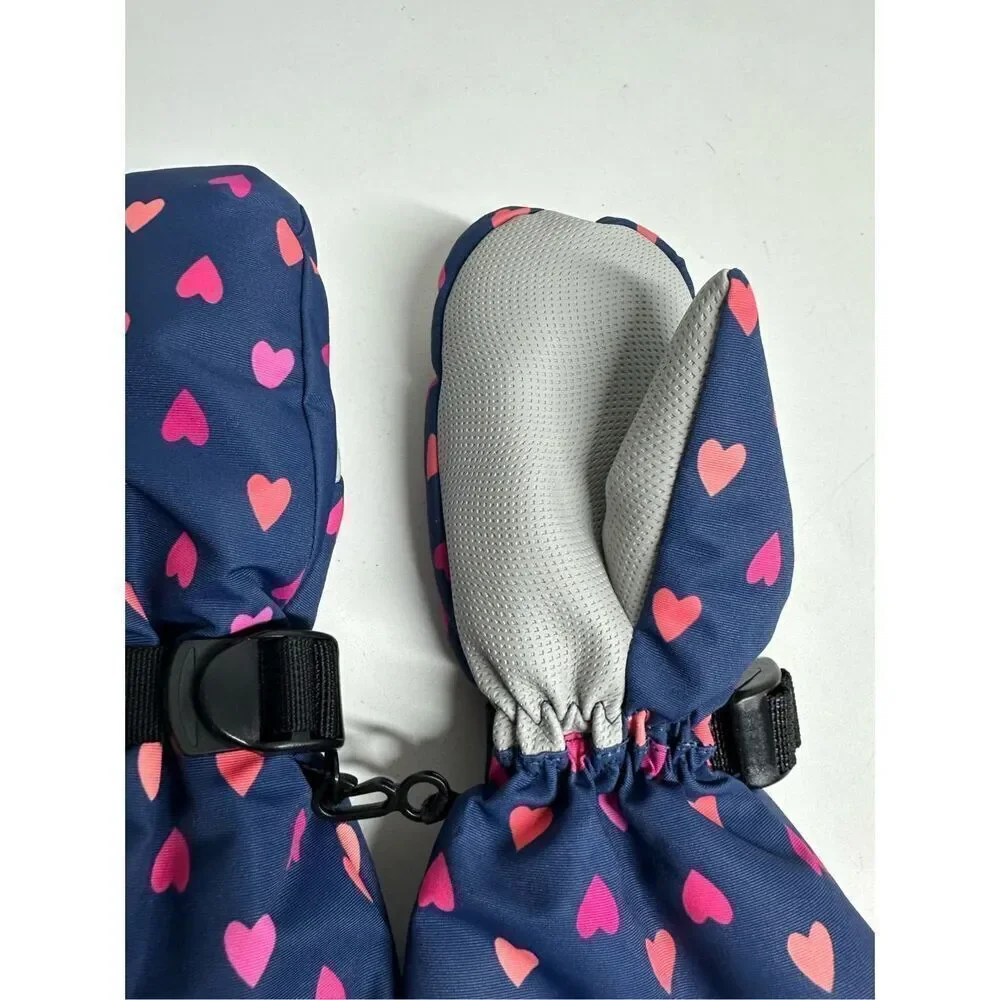 Girls Snow Mittens Thinsulate Size 4-6Y Blue Hearts Print
